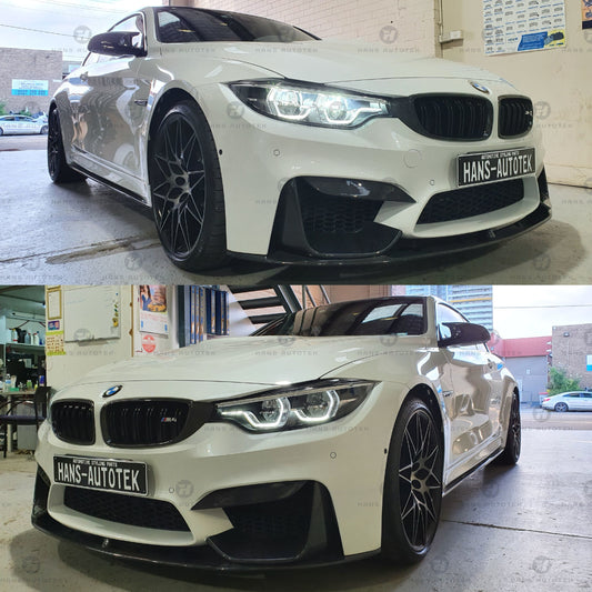 MPerformance Style Full Real Carbon Fiber Front Lip & Splitters for BMW M3 F80 / M4 F82 F83 - 14-20