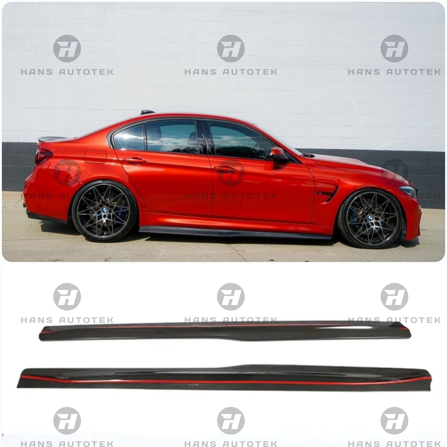 PSM Style Carbon Fiber Side Skirts Extension Lip FOR BMW M3 F80 SEDAN