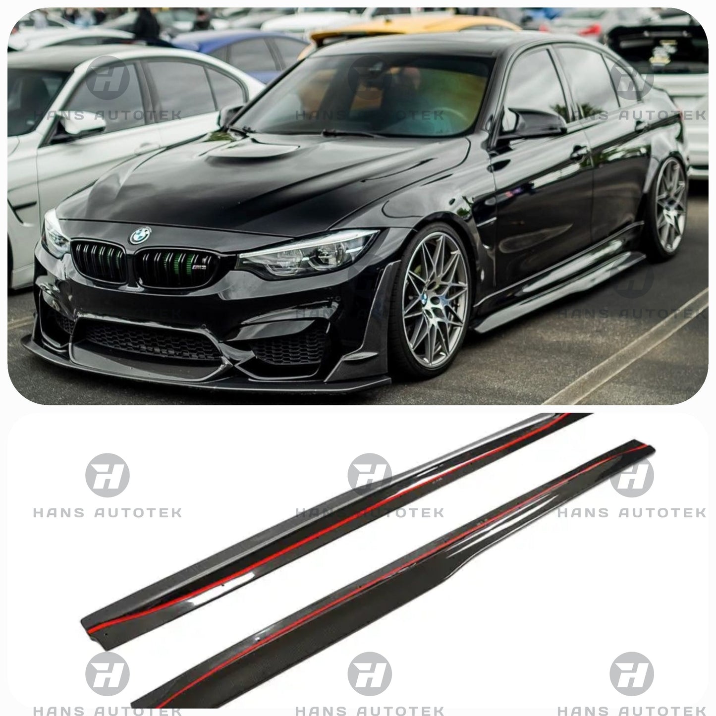 PSM Style Carbon Fiber Side Skirts Extension Lip FOR BMW M3 F80 SEDAN