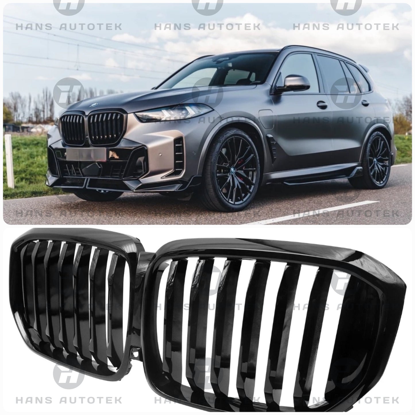 GLOSS BLACK M-STYLE FRONT BAR KIDNEY GRILL SINGLE SLATS FOR BMW X5 G05 LCI 23+