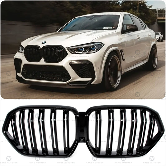 GLOSS BLACK M FRONT BAR KIDNEY GRILL DUAL SLATS FOR BMW X6 G06 F96 X6M ( 19-23)