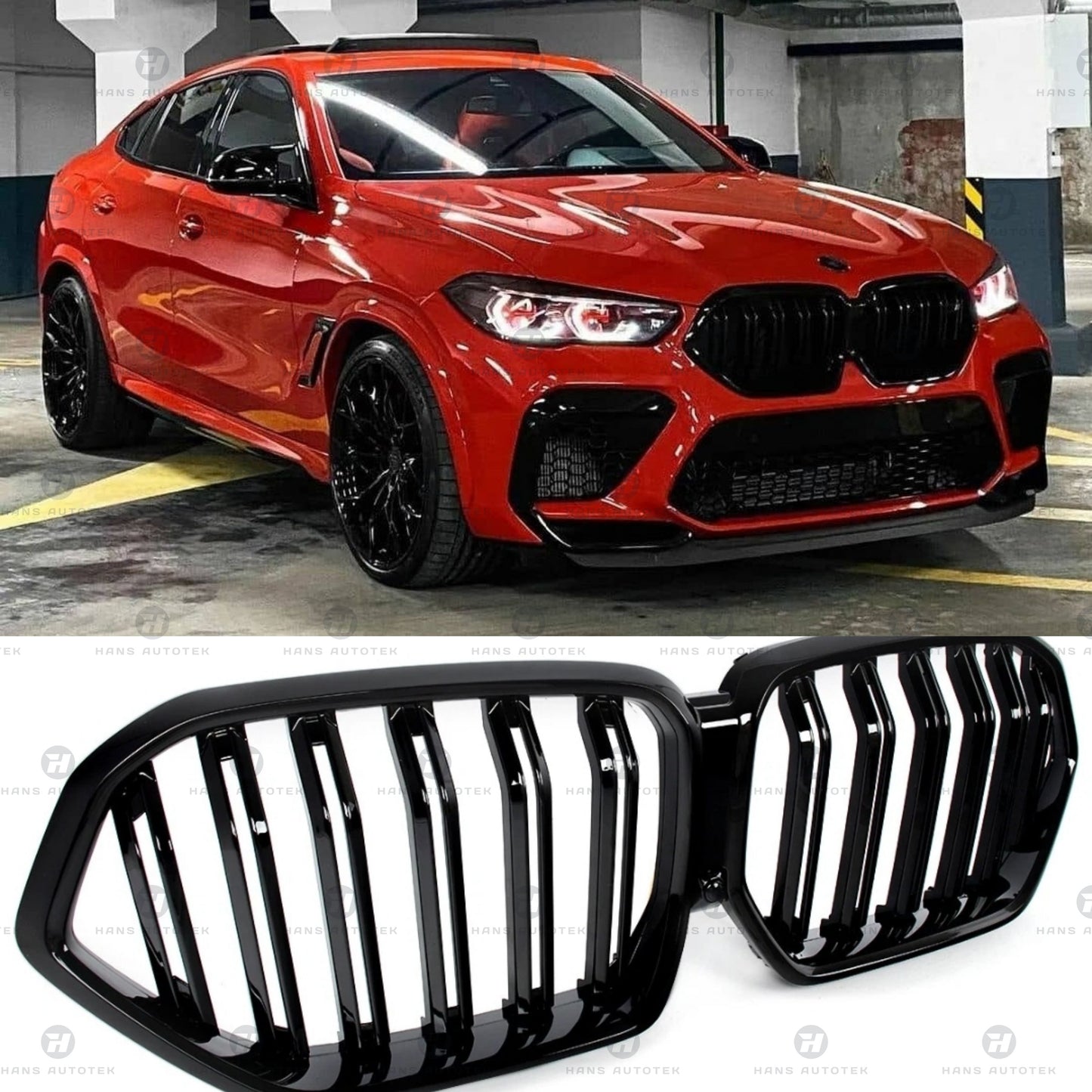 GLOSS BLACK M FRONT BAR KIDNEY GRILL DUAL SLATS FOR BMW X6 G06 F96 X6M ( 19-23)