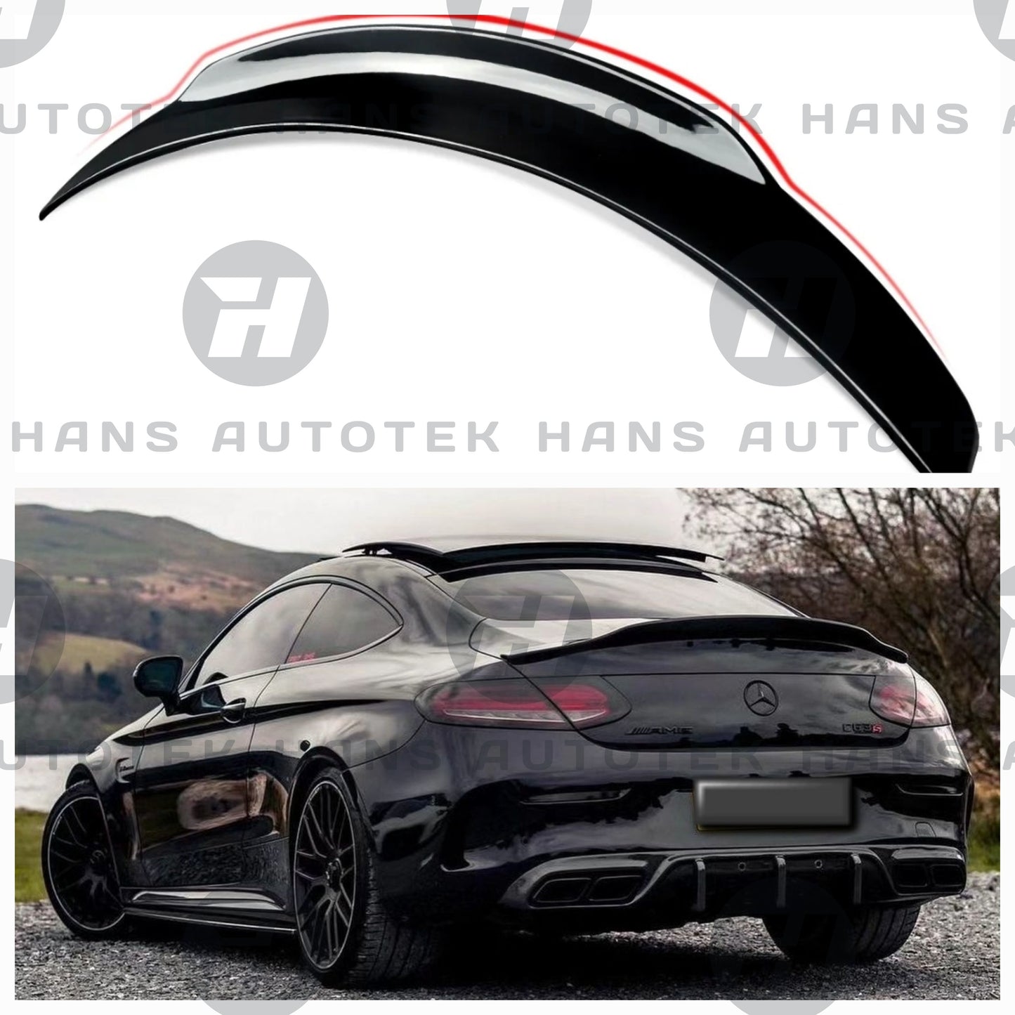 PSM Style Gloss Black Rear Spoiler for Mercedes Benz C Class Coupe C205 63S C43