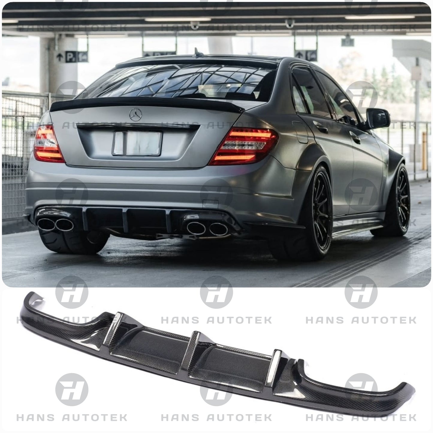 REAL CARBON FIBER REAR DIFFUSER BUMPER FOR MERCEDES C63 W204 PRE-FL (2008-2011)