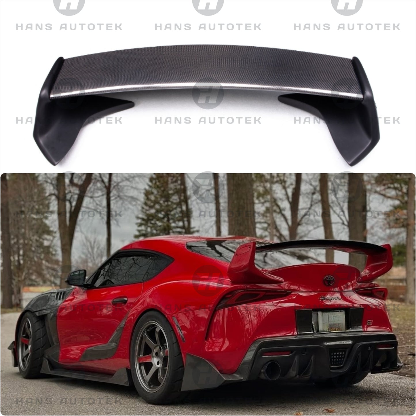 REAL CARBON FIBER STREET H STYLE REAR TRUNK WING FOR TOYOTA SUPRA MK5 A90 GR GTS